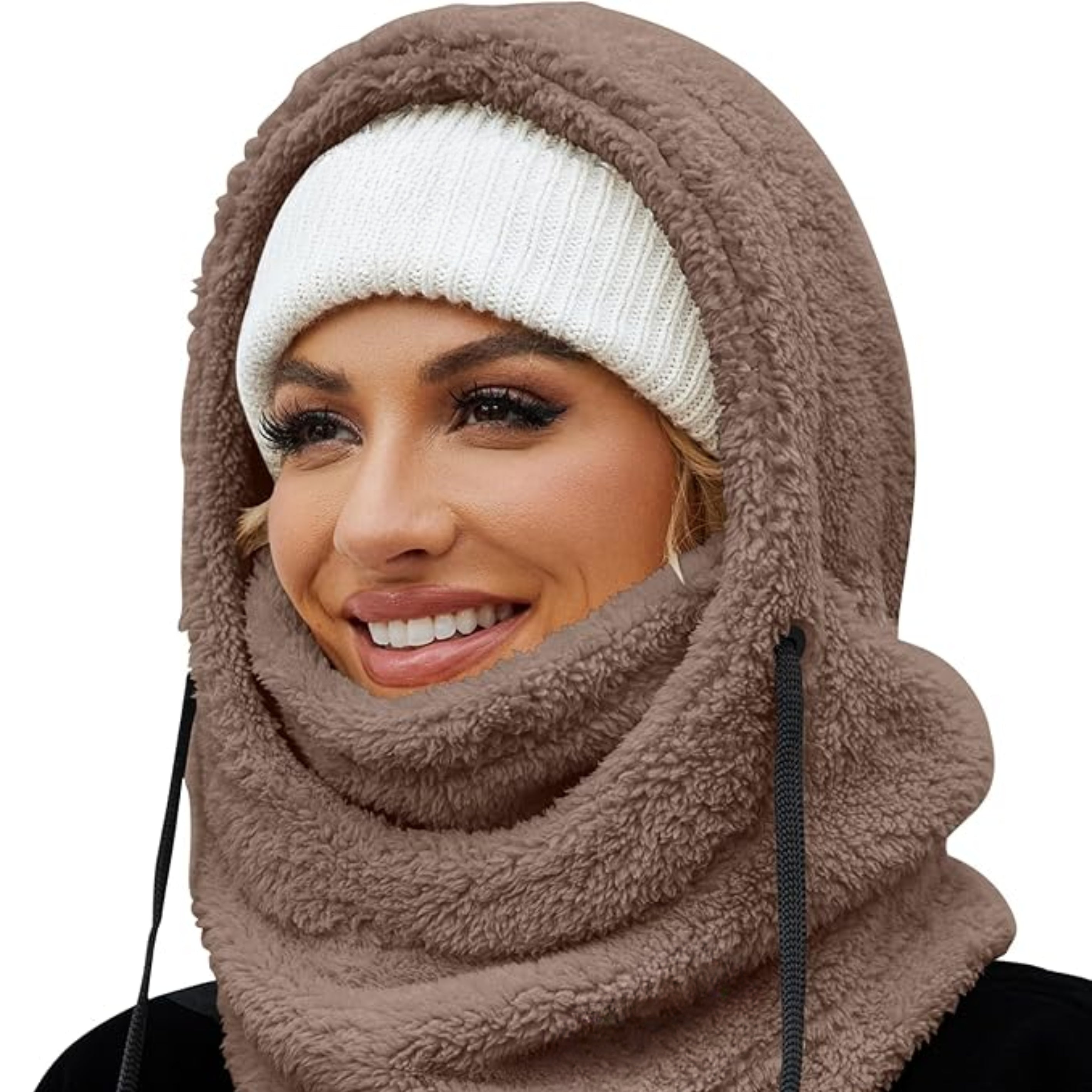 Loft & Aura™ Winter Fleece-lined Hooded Beanie Scarf Travel