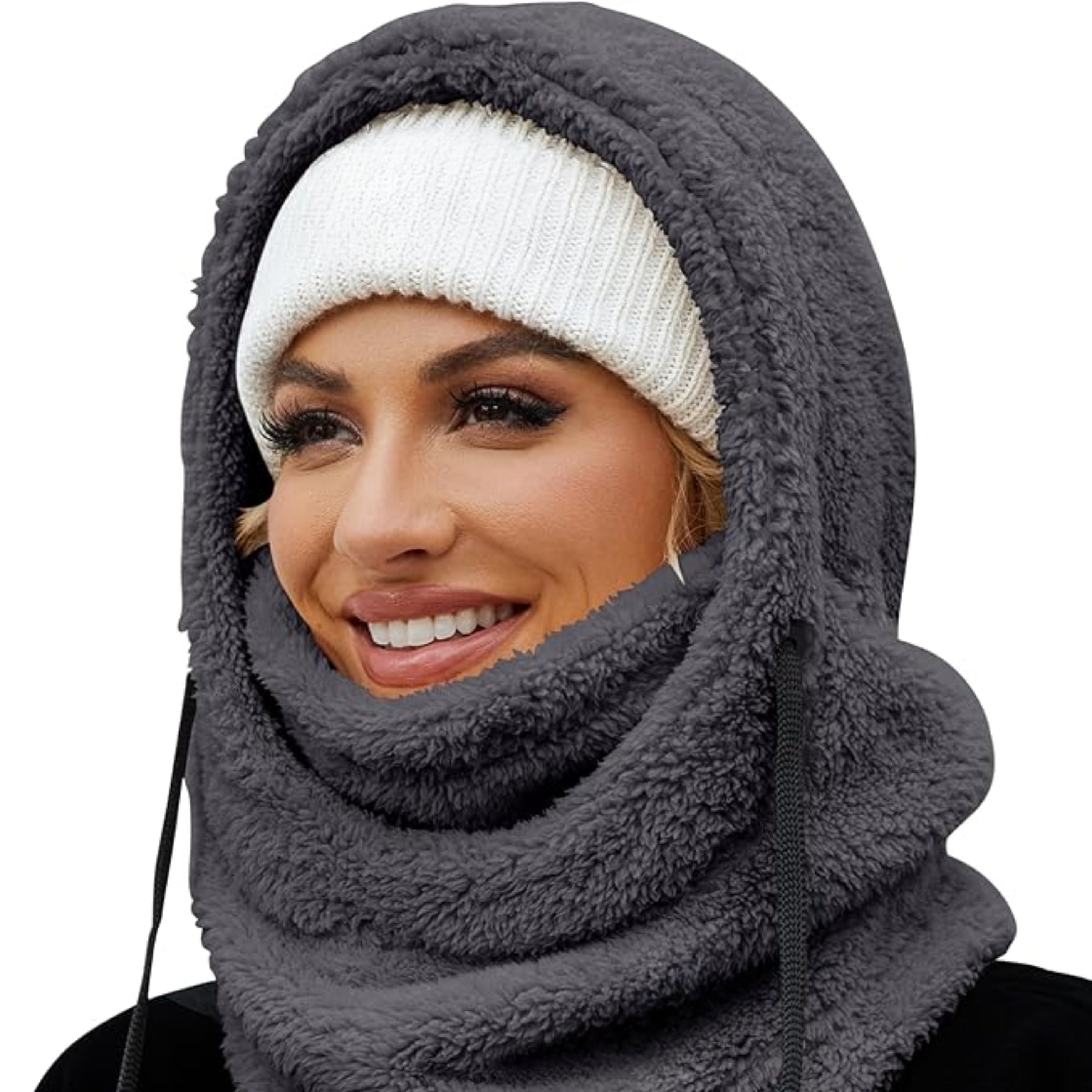Loft & Aura™ Winter Fleece-lined Hooded Beanie Scarf Travel