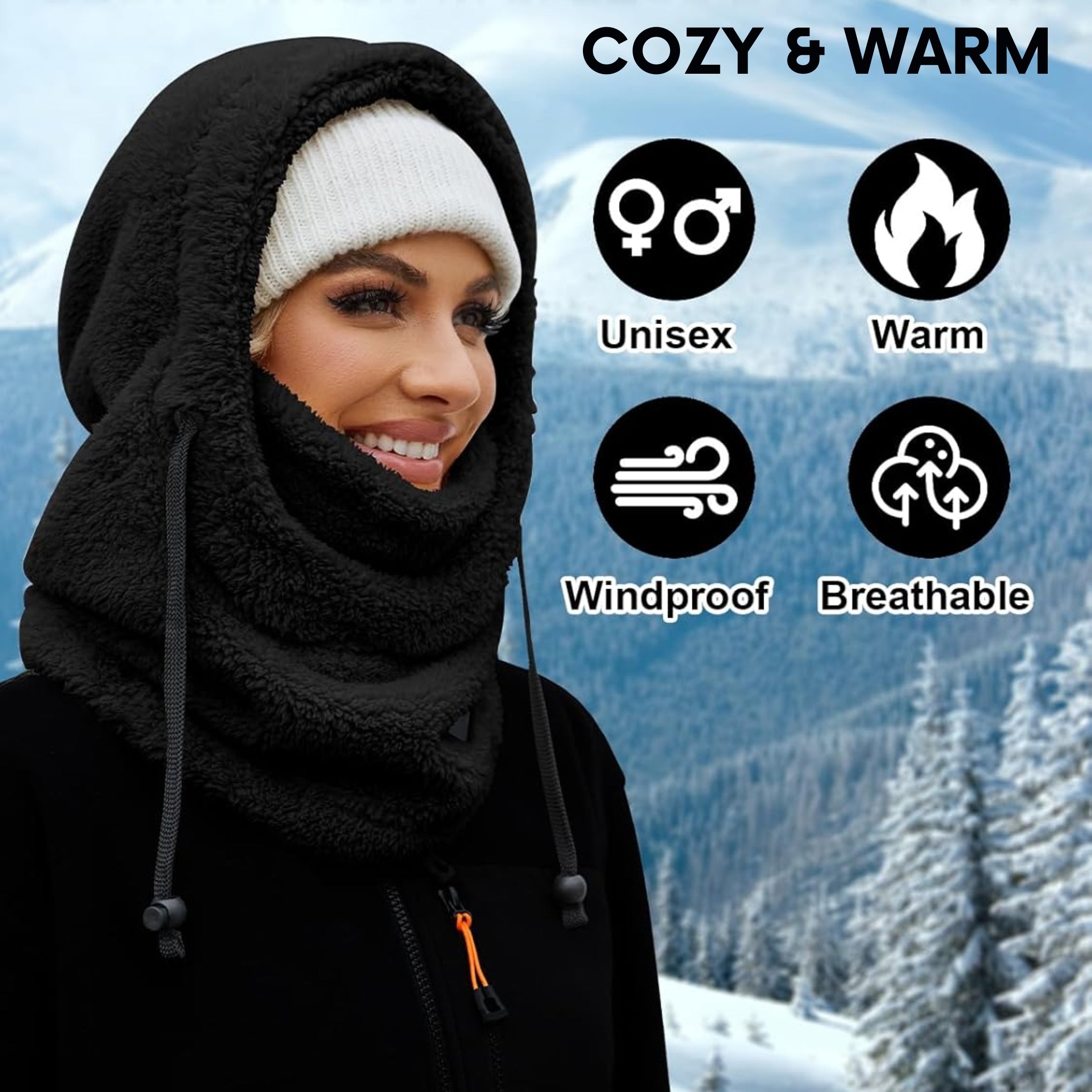 Loft & Aura™ Winter Fleece-lined Hooded Beanie Scarf Travel