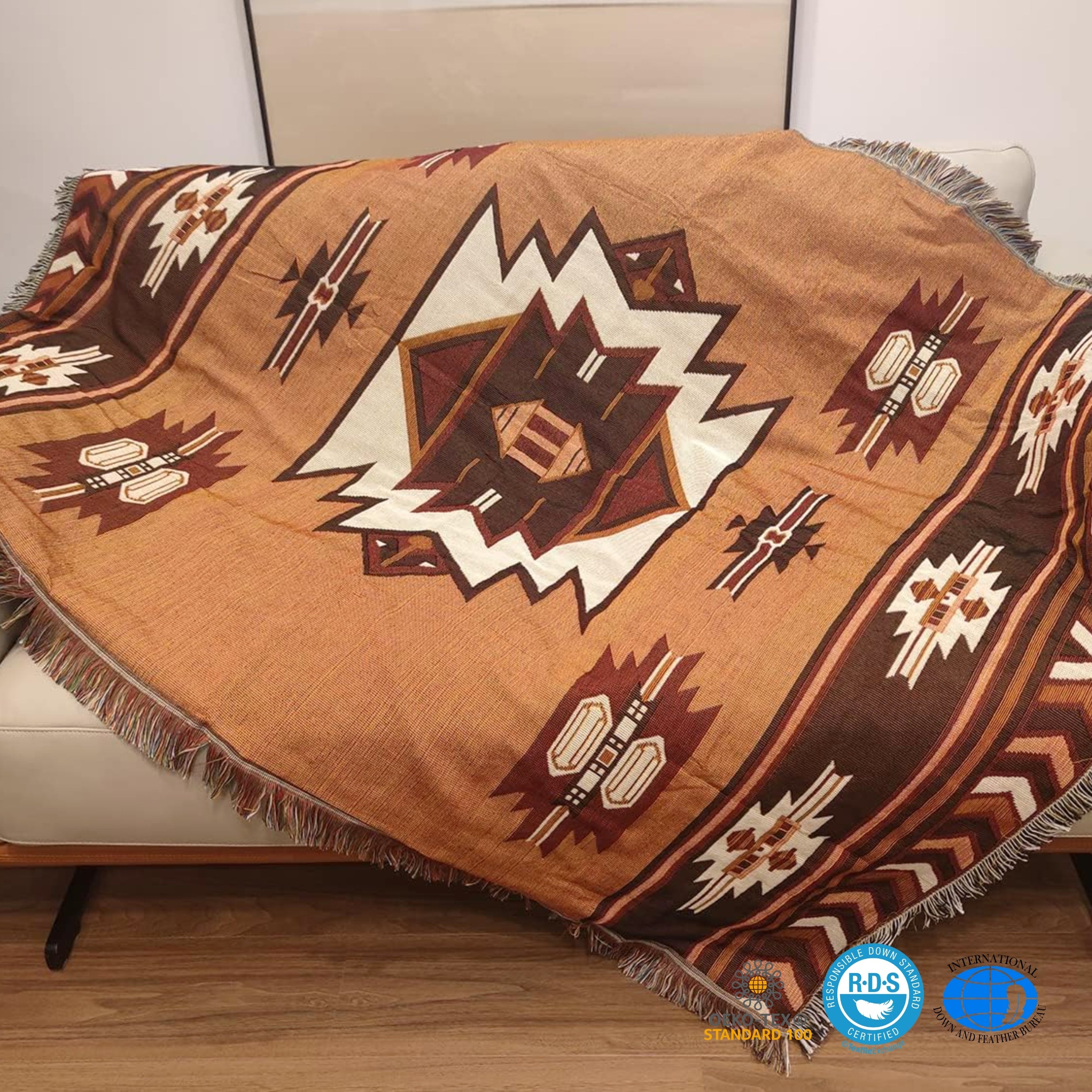 Loft & Aura™ Brown Reversible Woven Throw Blanket with Tassels