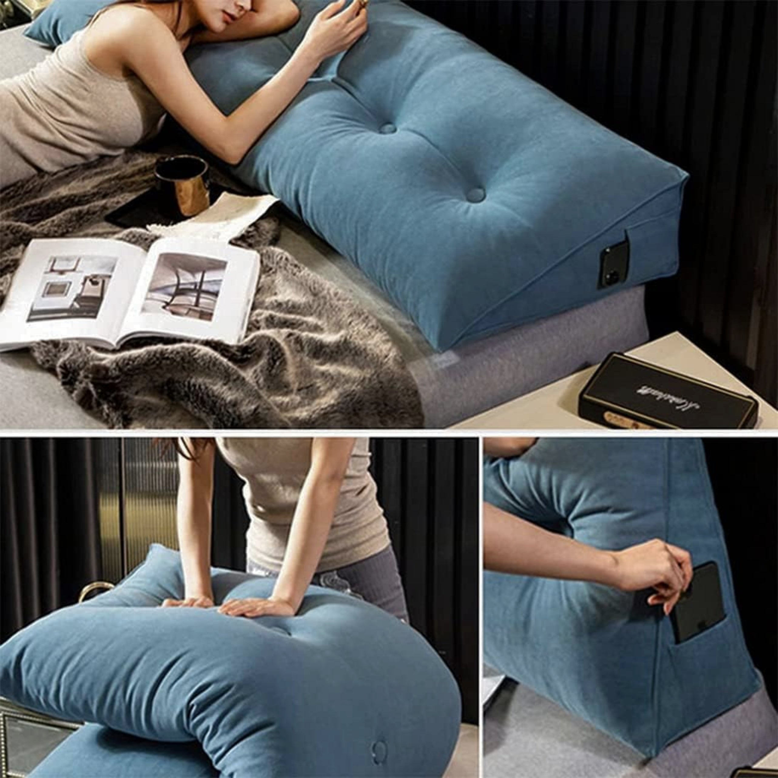 Loft & Aura™ Large Triangle Headboard Pillow Ergonomic Wedge Backrest