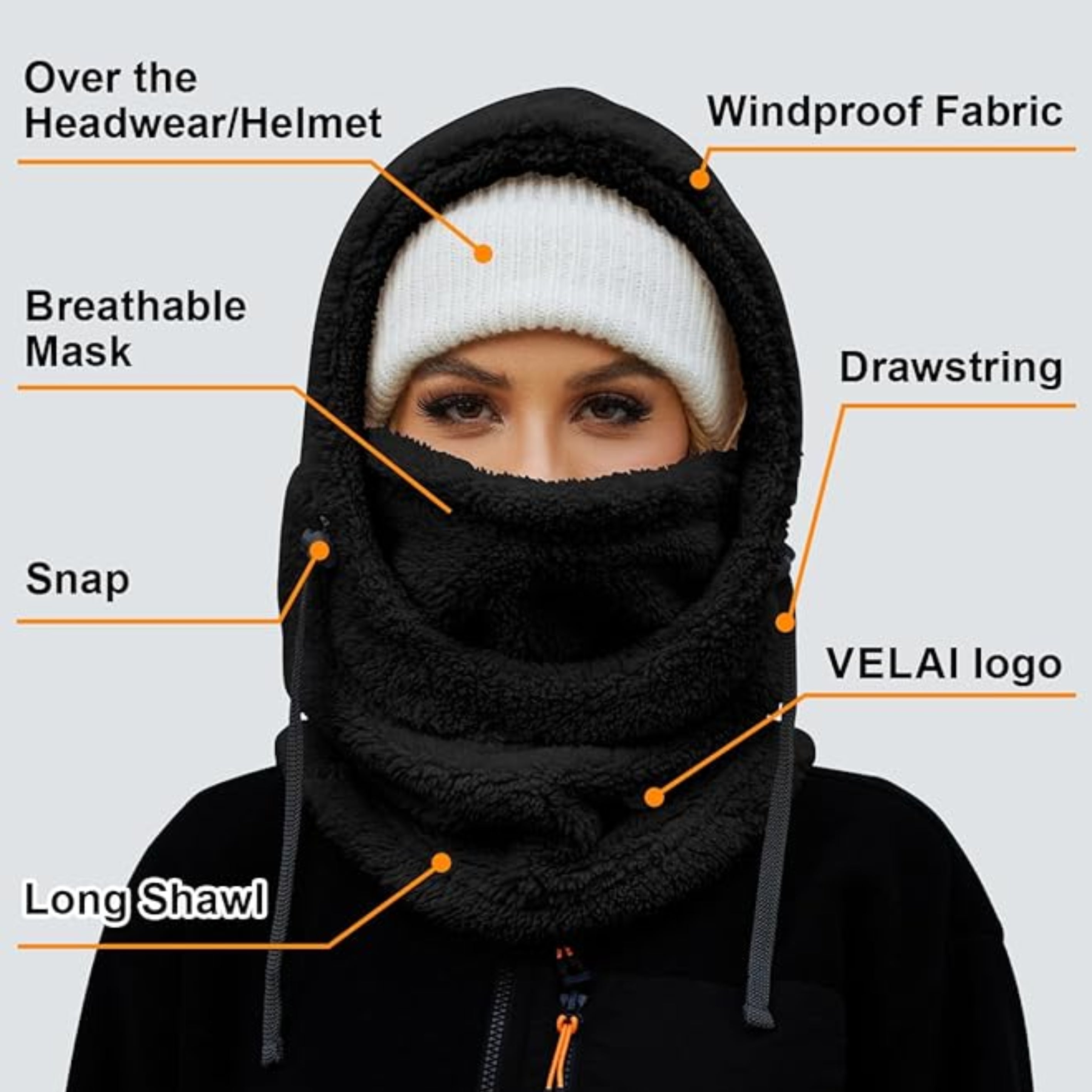 Loft & Aura™ Winter Fleece-lined Hooded Beanie Scarf Travel