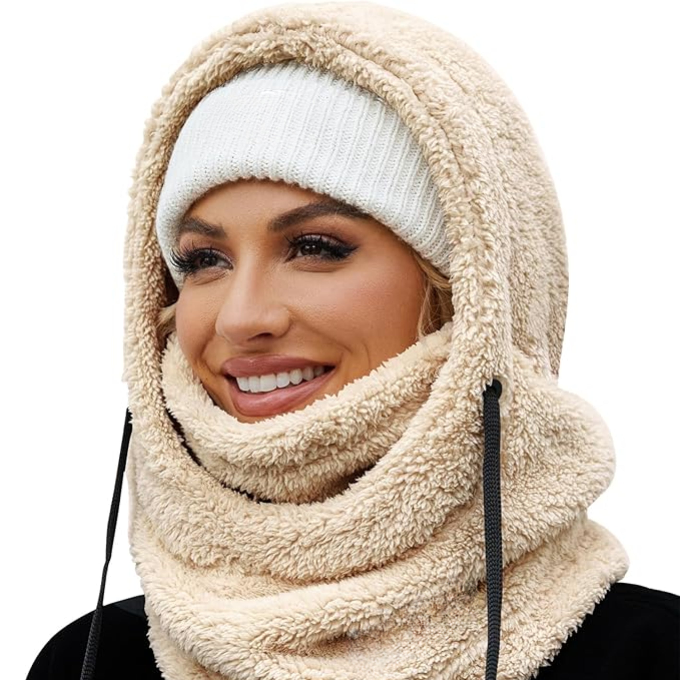 Loft & Aura™ Winter Fleece-lined Hooded Beanie Scarf Travel