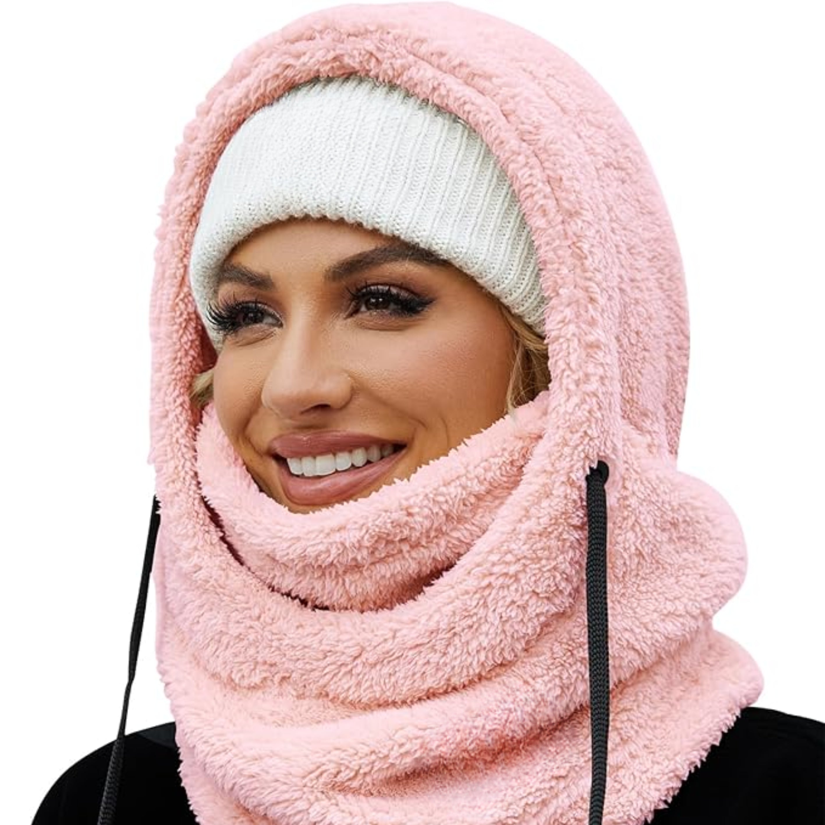Loft & Aura™ Winter Fleece-lined Hooded Beanie Scarf Travel