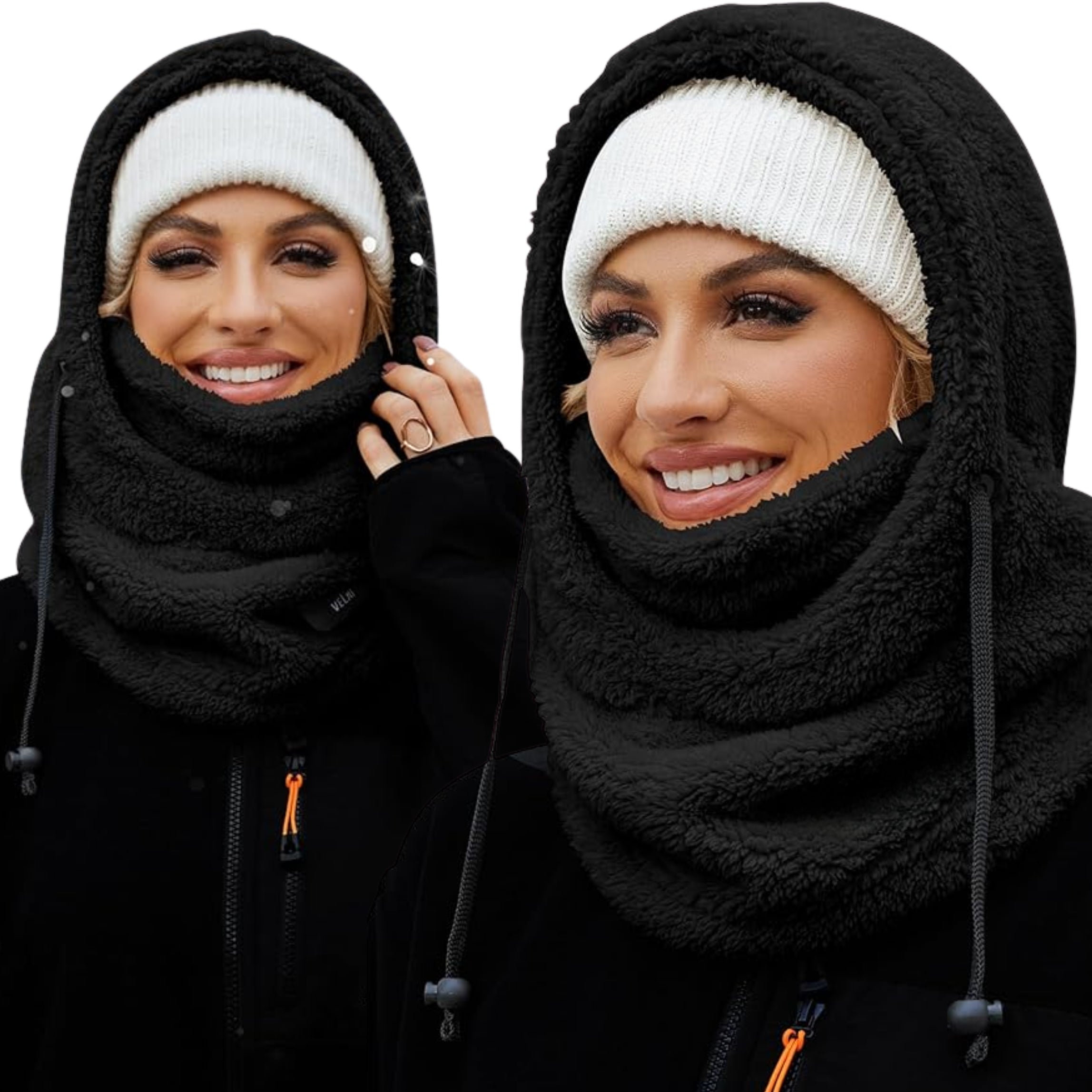Loft & Aura™ Winter Fleece-lined Hooded Beanie Scarf Travel